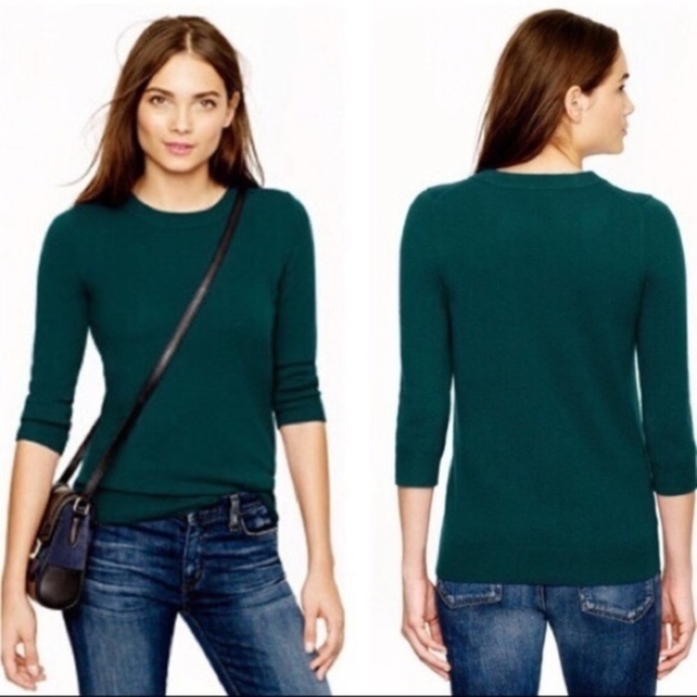 J. Crew Merino Wool Tippi Sweater Green 3/4 Sleeve